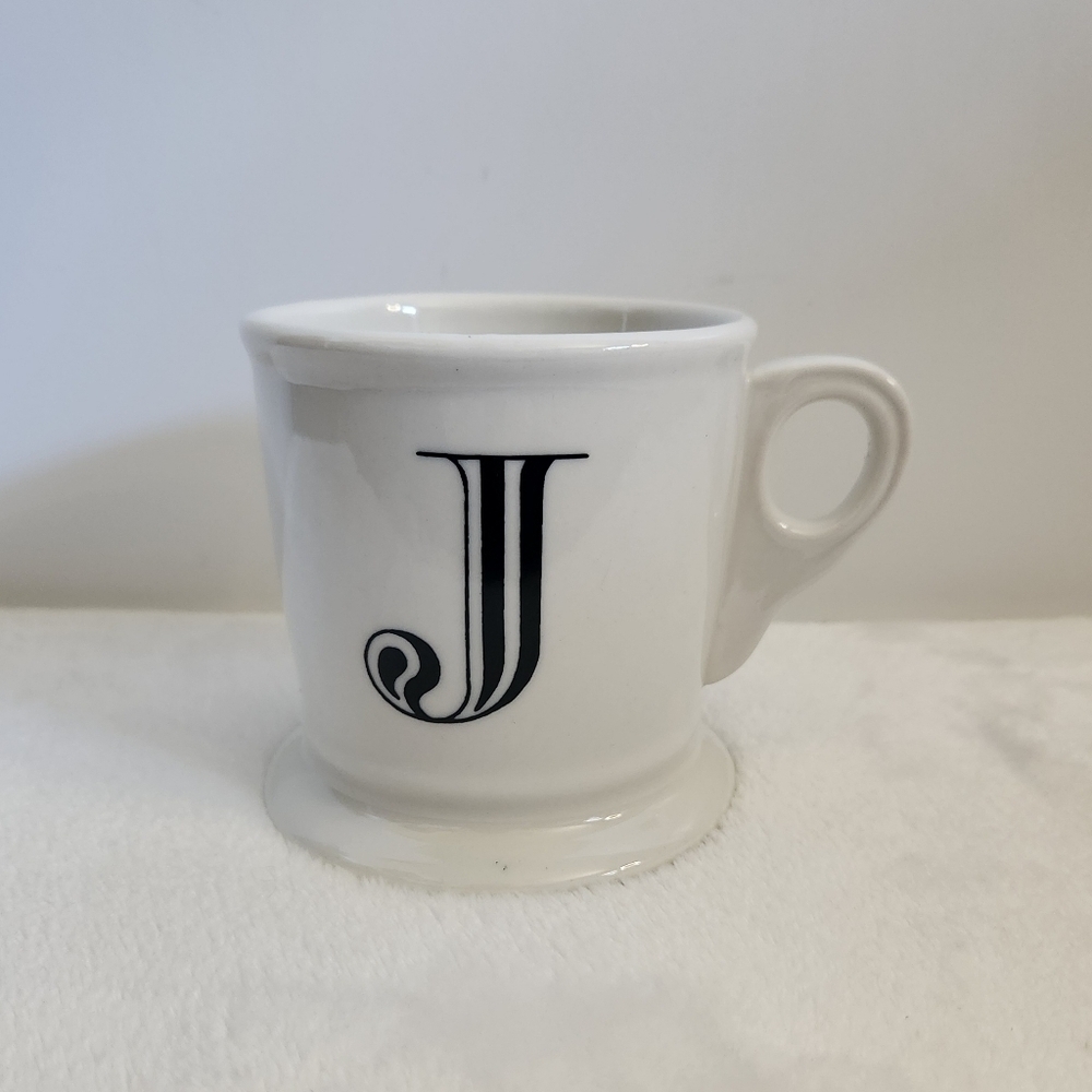 Anthropologie White Black Letter Initial Monogram J Coffee Cup Mug 12 Oz